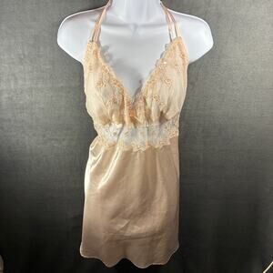 vintage women babydoll slip dress 2x lace sheer blush fairy angel coquette